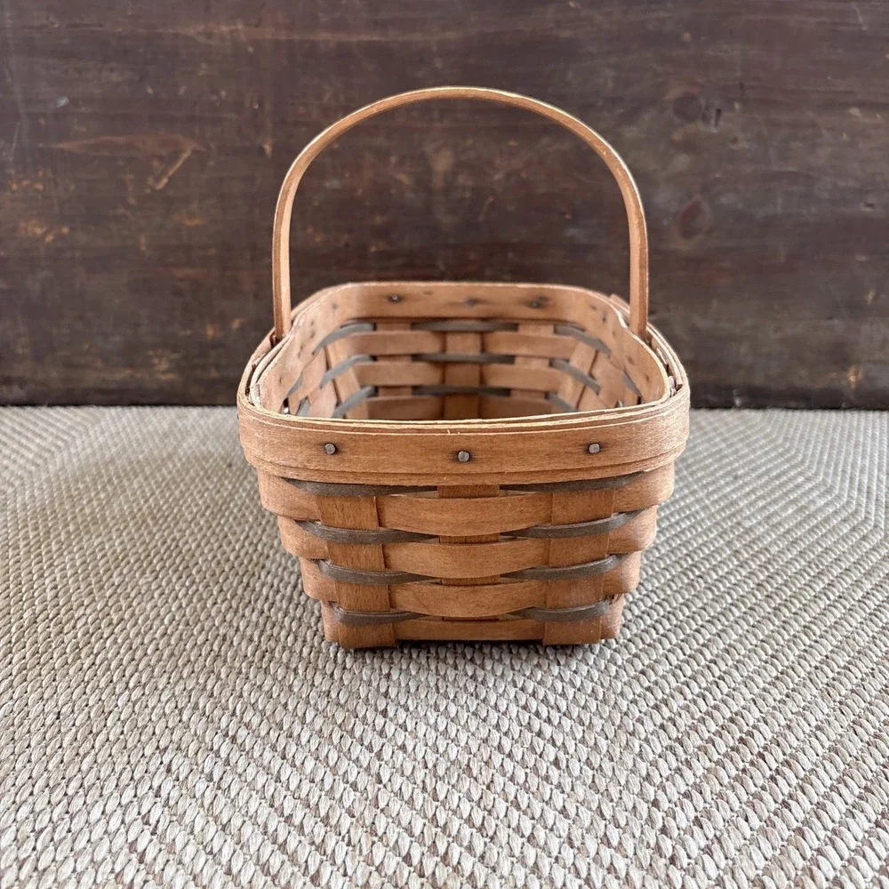 Longaberger Small Rectangular Woven Wood Basket With Handle 1989